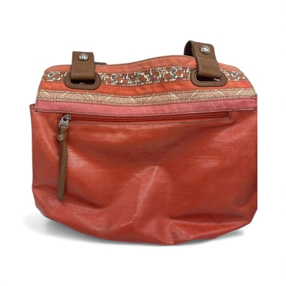 Fossil Key Per Orange Canvas Crossbody Bag Floral Trim Adjustable Strap - Picture 3 of 7